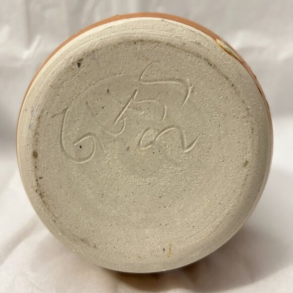 Walt Glass Art Pottery Signed Desert Brown Drip Cut Out Candle Holder Luminary - Picture 9 of 14